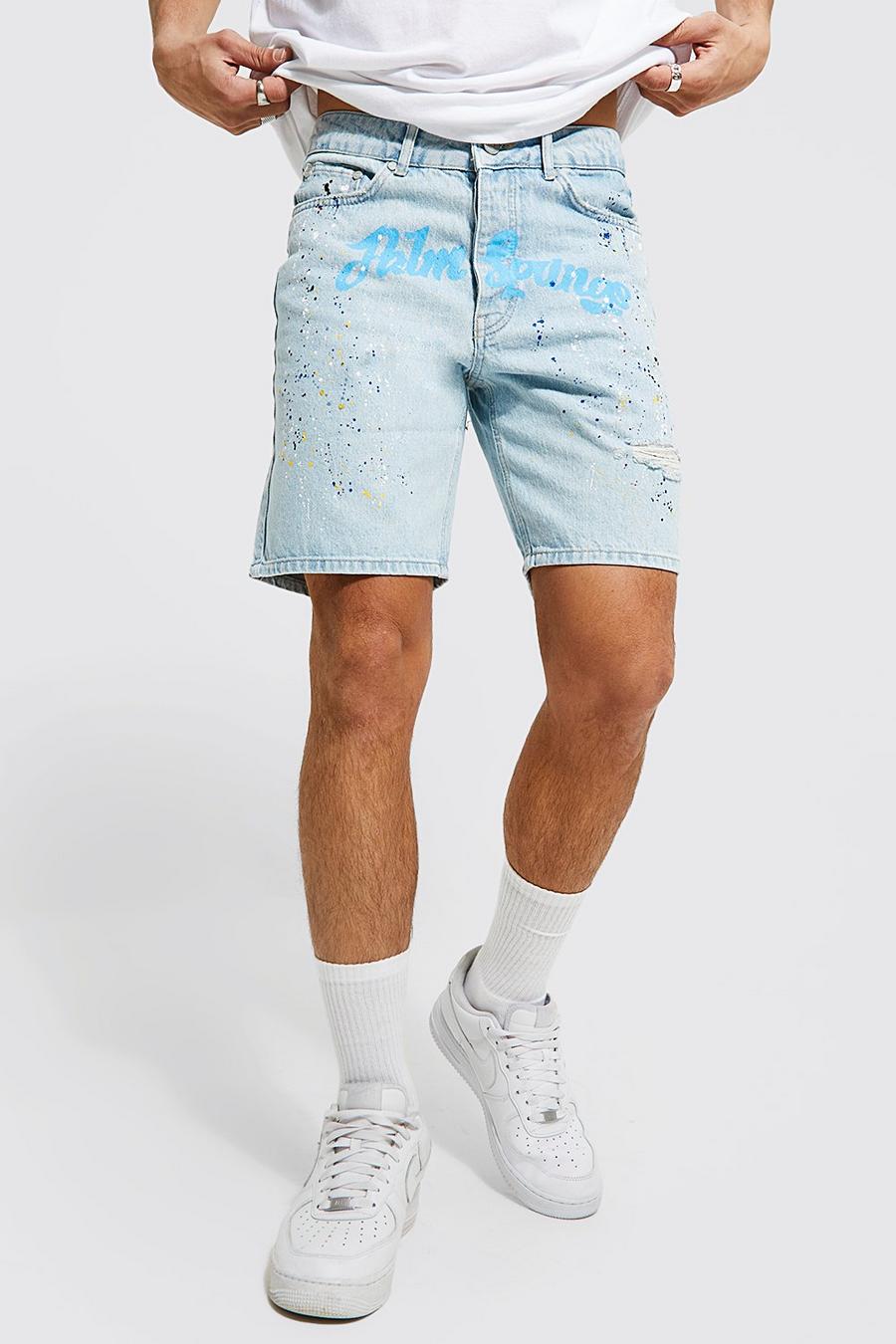 Ice blue Palm Springs Jeansshorts i slim fit med tryck image number 1