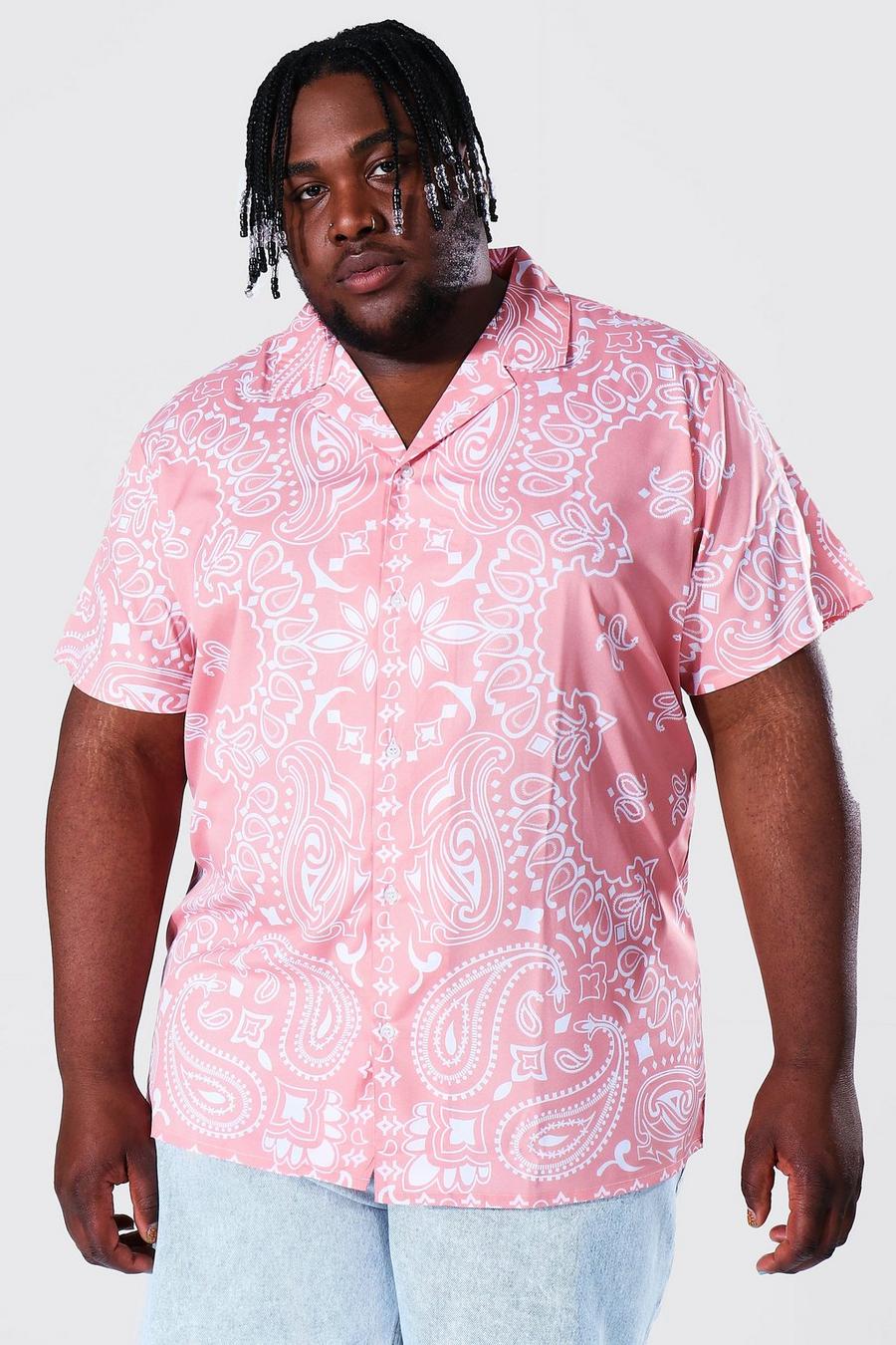 Peach Plus Size Bandana Overhemd Met Korte Mouwen En Revers Kraag image number 1
