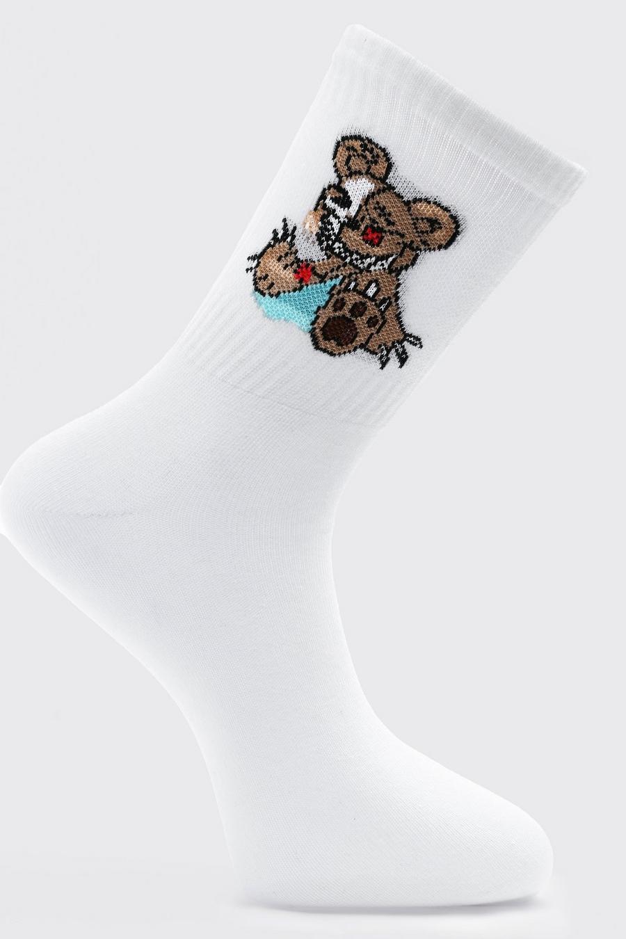 White Evil Teddy Tube Socks image number 1