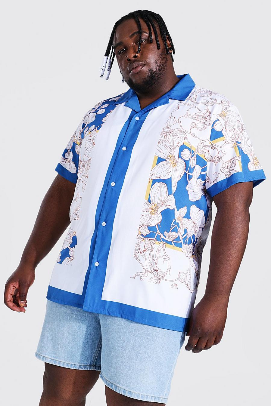 Camicia Plus Size a maniche corte con stampa di catene e bordi, Cobalt image number 1