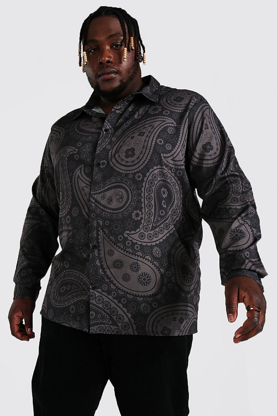 Black Plus Size Long Sleeve Paisley Shirt image number 1