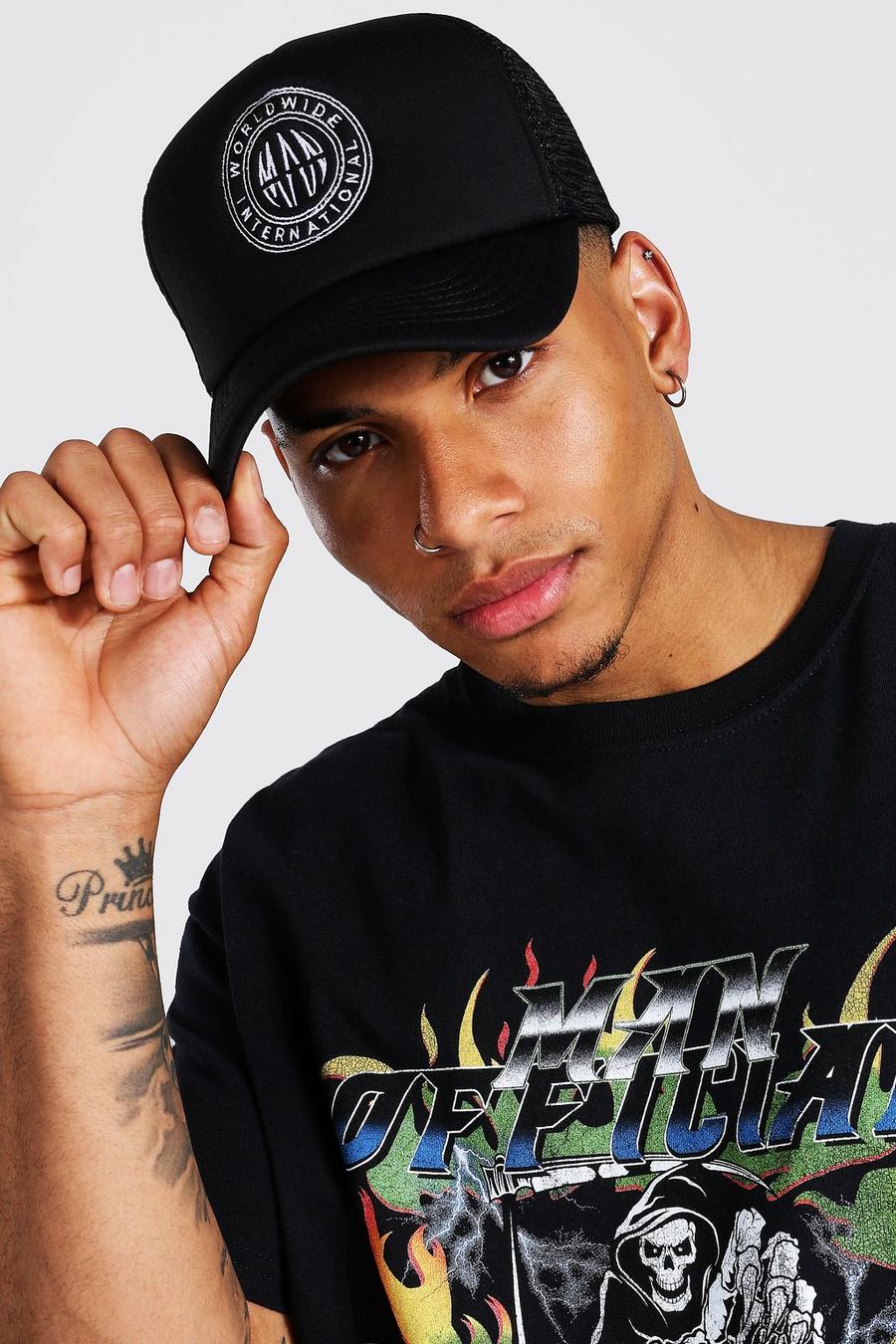 Black Worldwide Embroidered Cap image number 1