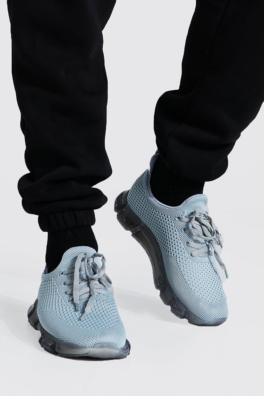 Zapatillas de deporte de punto con base transparente, Azul claro image number 1