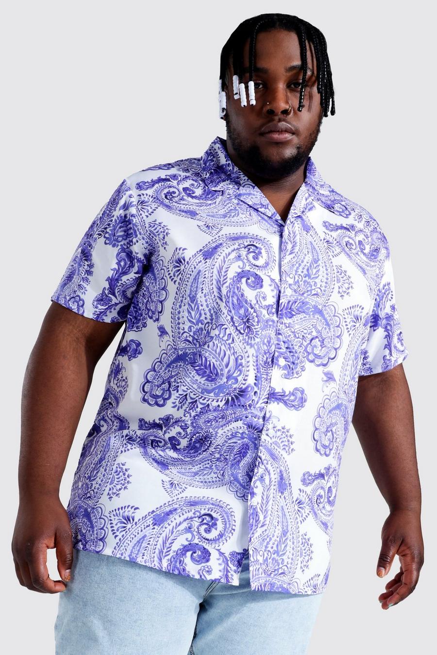 Purple Plus Size Short Sleeve Paisley Print Shirt image number 1