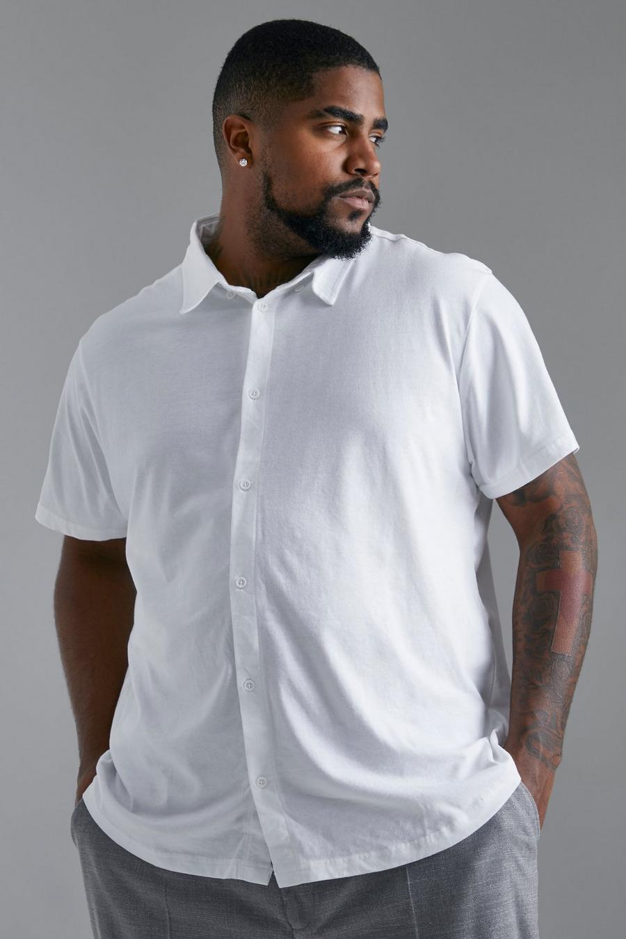 White Plus Size Jersey Overhemd Met Korte Mouwen image number 1