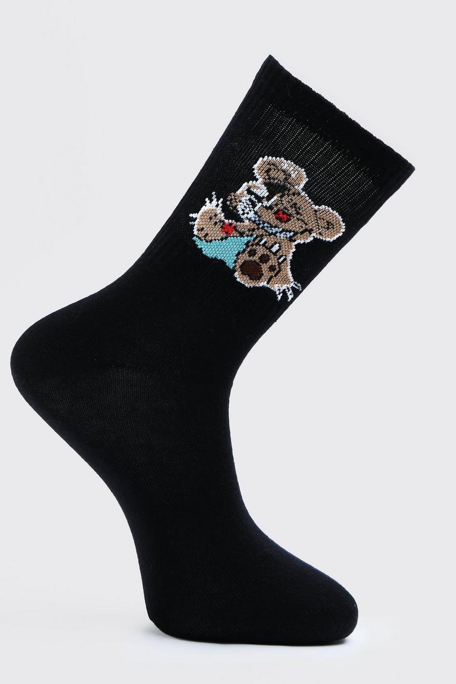 Socke mit Evil Teddy Print, Black image number 1
