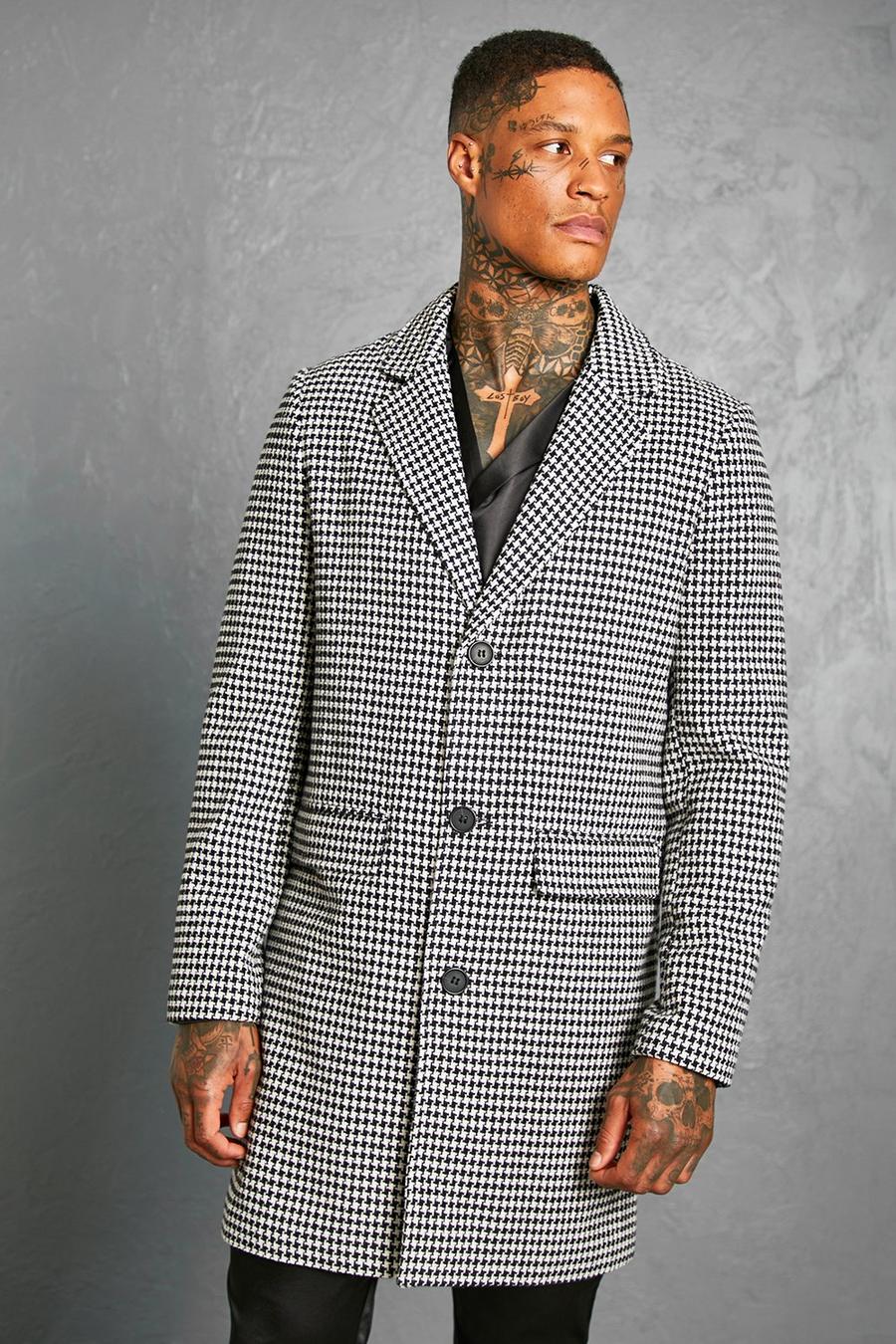Black Dogtooth Single Breasted Overcoat image number 1