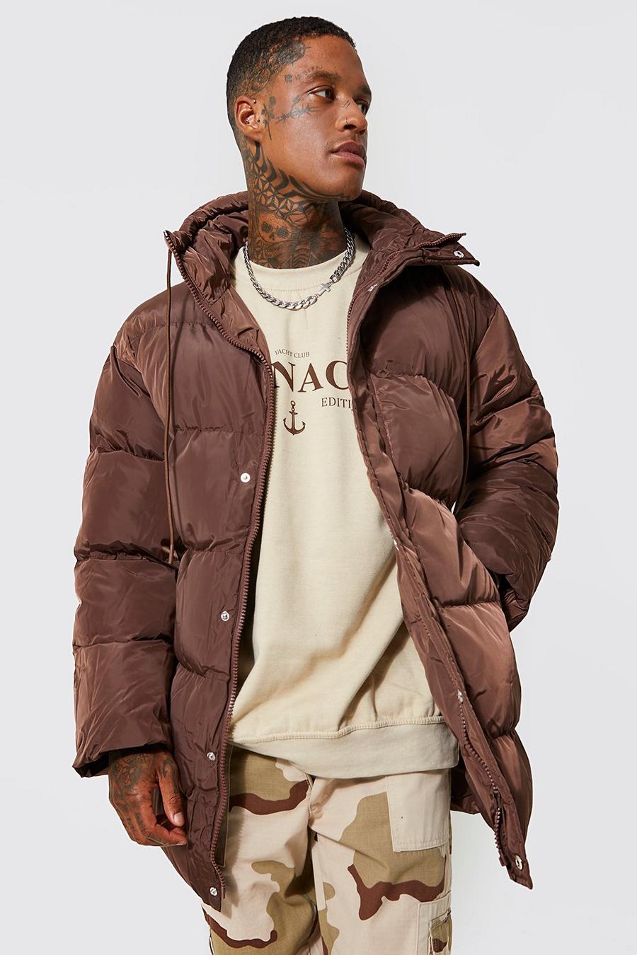 Chocolate brown Funnel Neck Mid Puffer