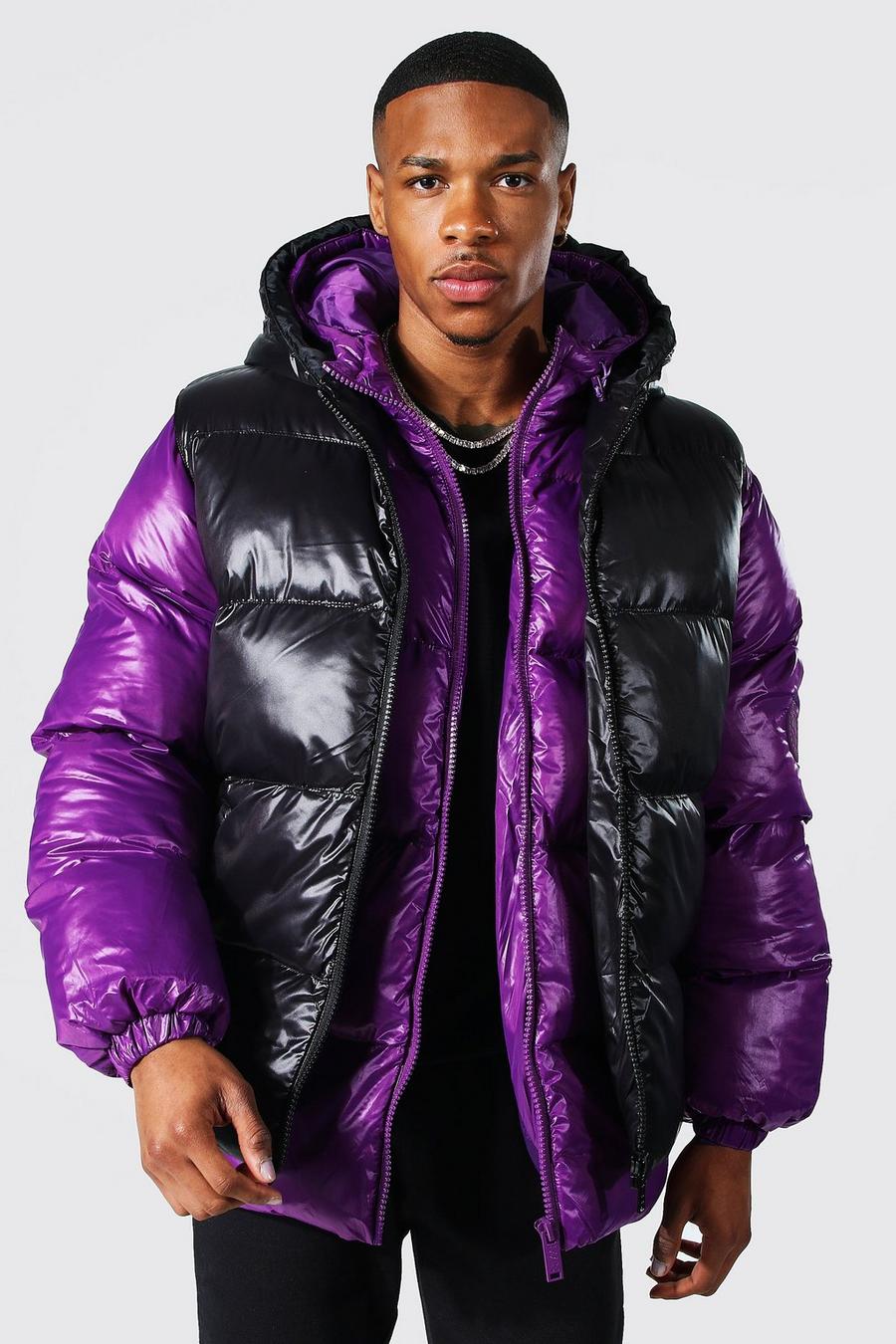 Purple 2 In 1 High Shine Puffer And Gilet image number 1