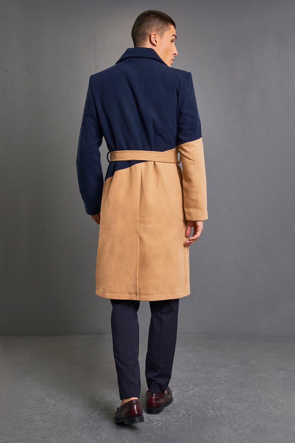 Colour Block Double Breasted Trench Overcoat