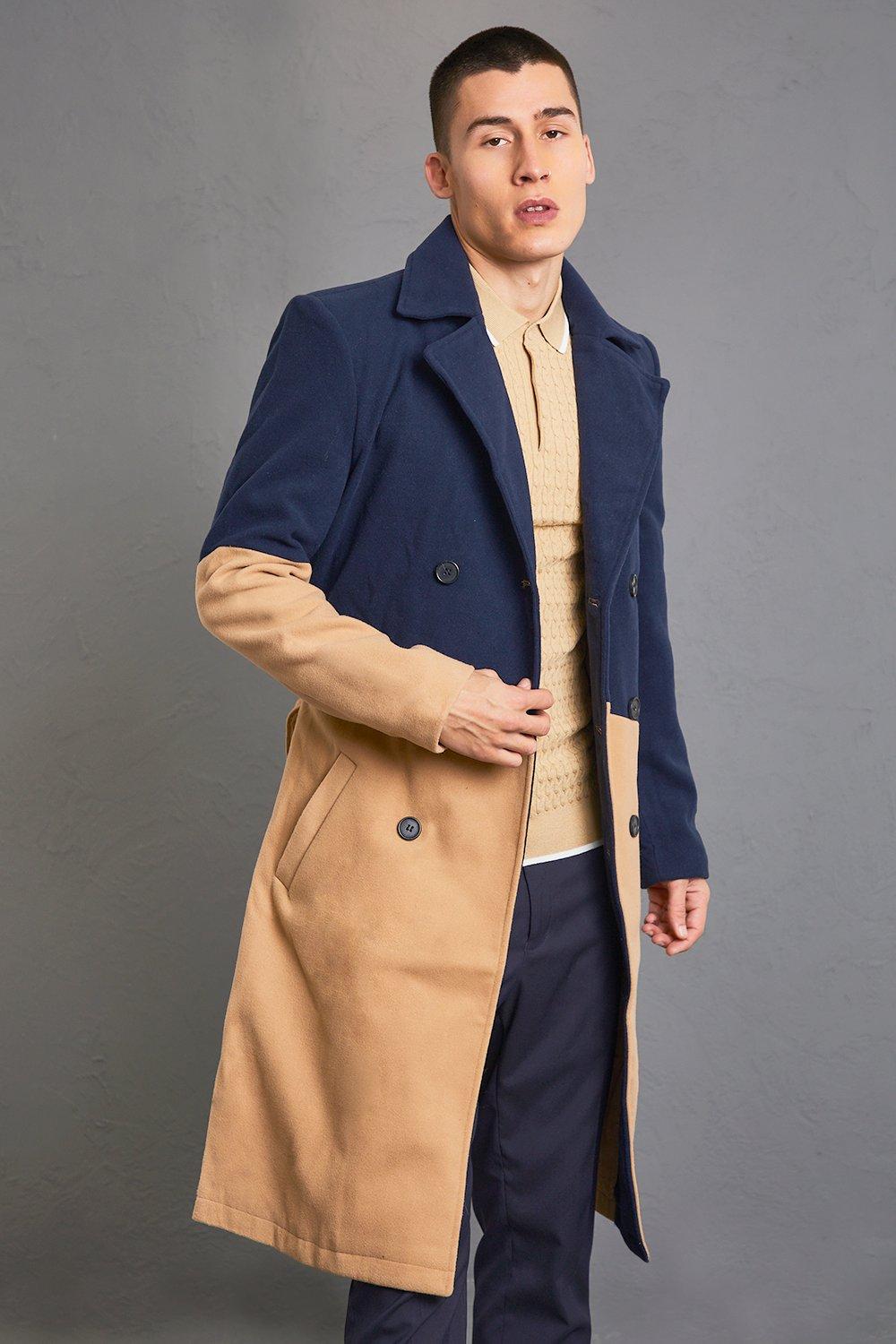 boohoo Men's Tall Double Breasted Overcoat