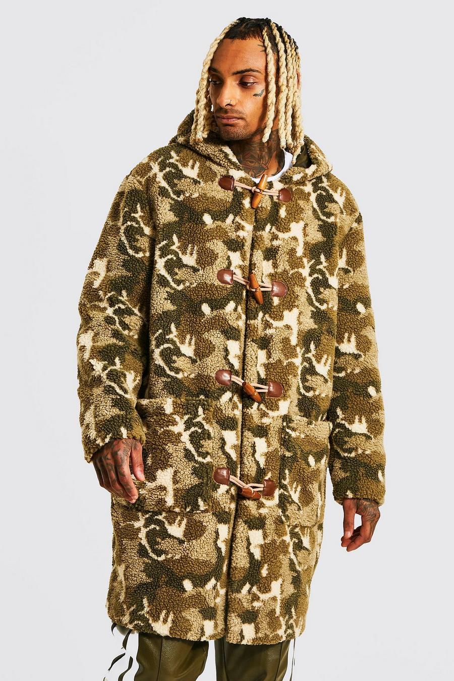 Abrigo de borreguito con estampado de camuflaje, Khaki caqui image number 1