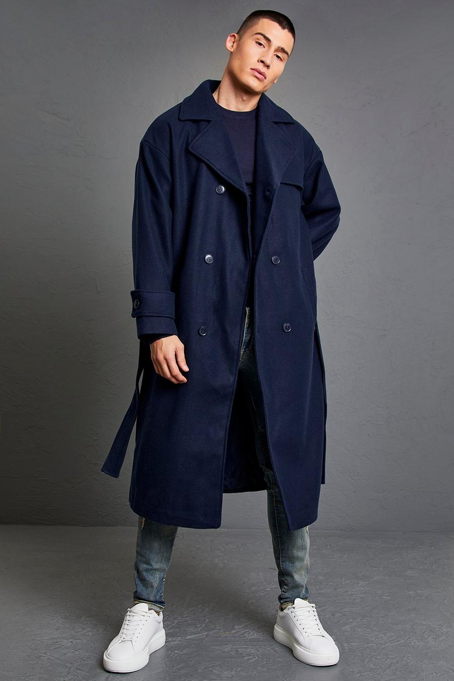 Navy Double Breasted Storm Flap Trench Overcoat image number 1