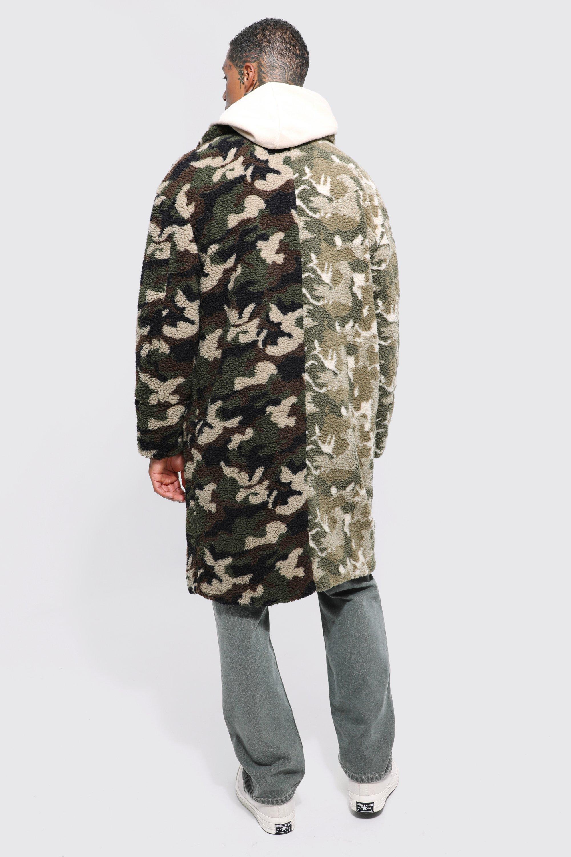 Men's Camo Spliced Borg Longline Coat