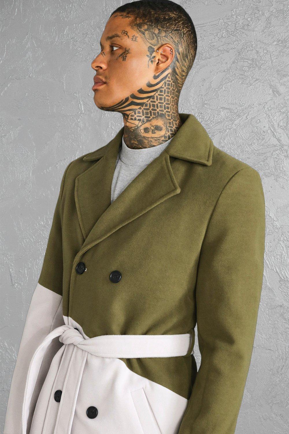 Colour Block Double Breasted Trench Overcoat