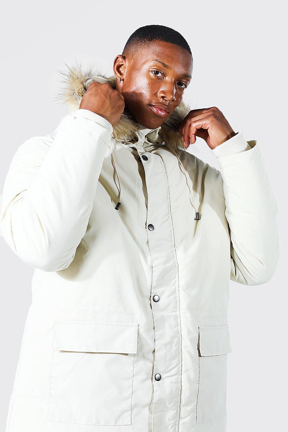 Mens white parka hot sale with fur hood