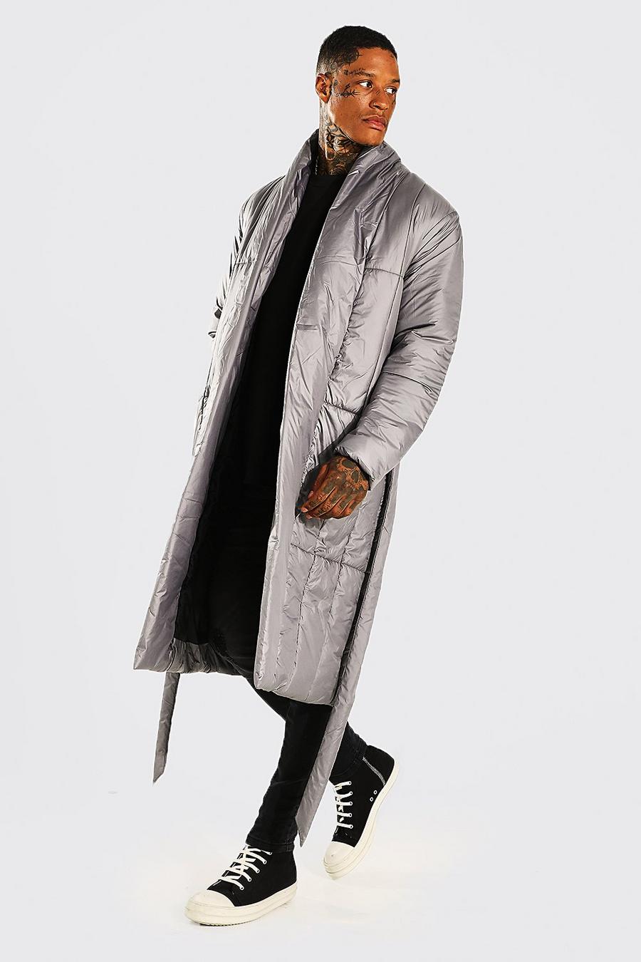 Charcoal grau Padded Belted Overcoat
