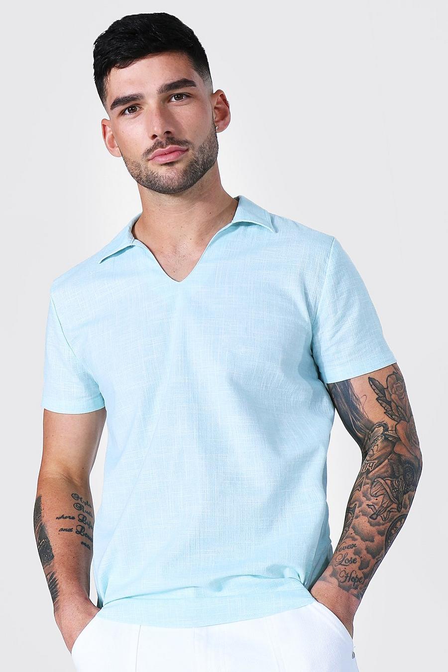 Mint Short Sleeve Kafan Linen Shirt image number 1