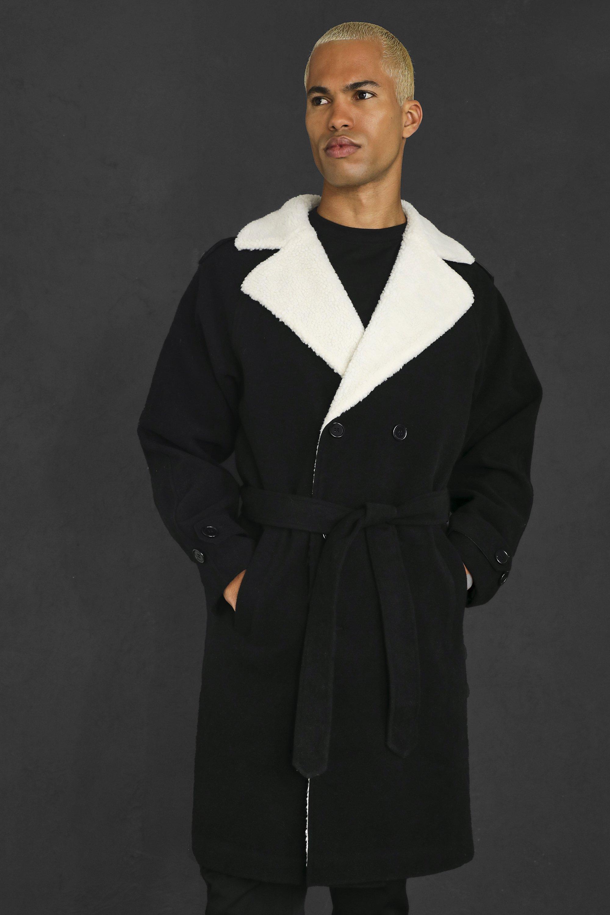 Mens black trench coat on sale uk