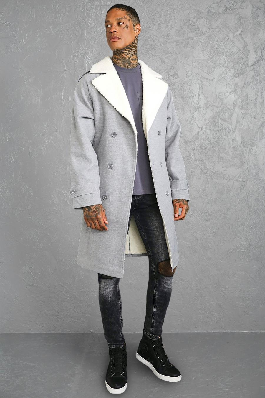 Grey Borg Lined Double Breasted Trench Overcoat image number 1