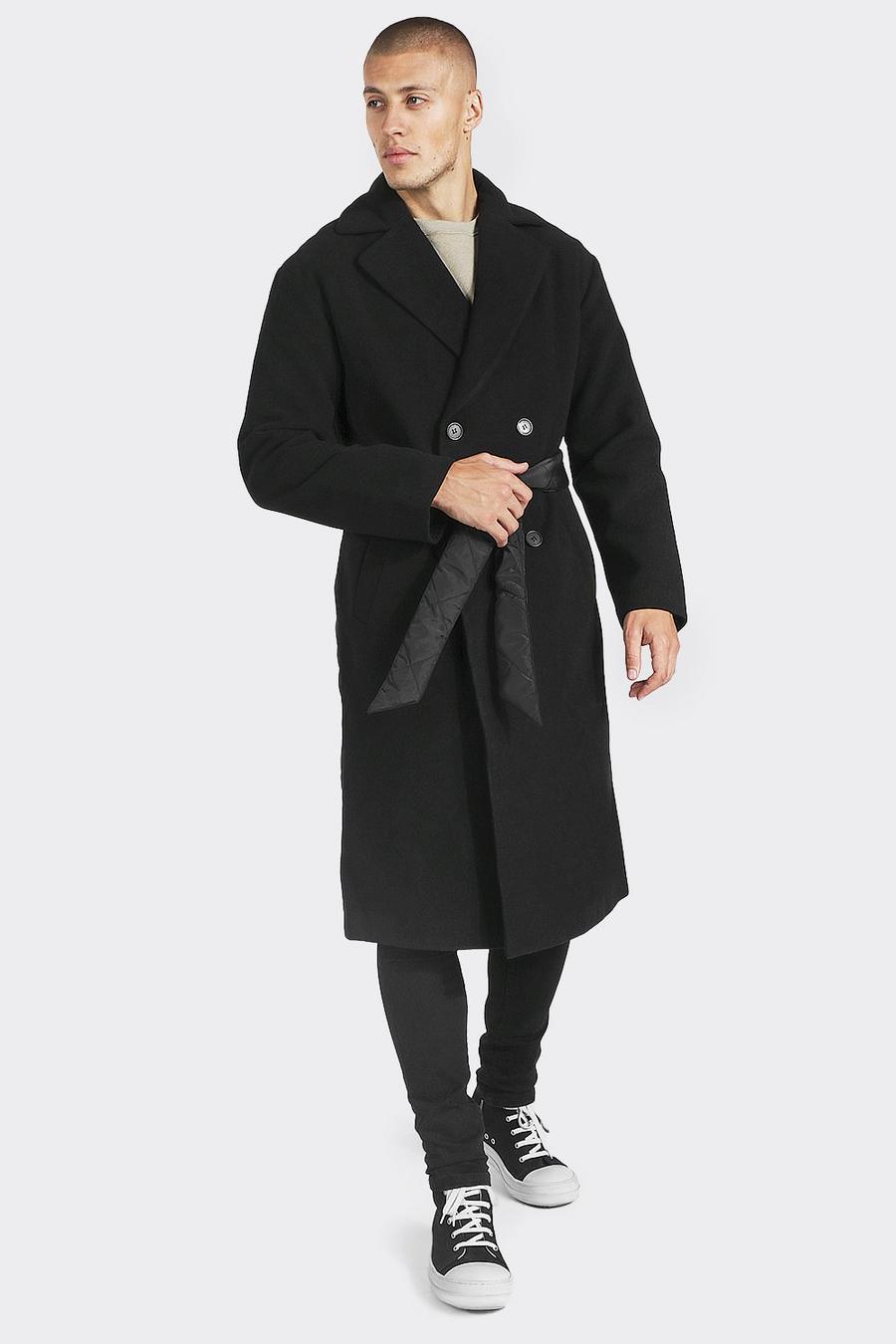 Manteau long cache-cœur à empiècement matelassé, Black image number 1