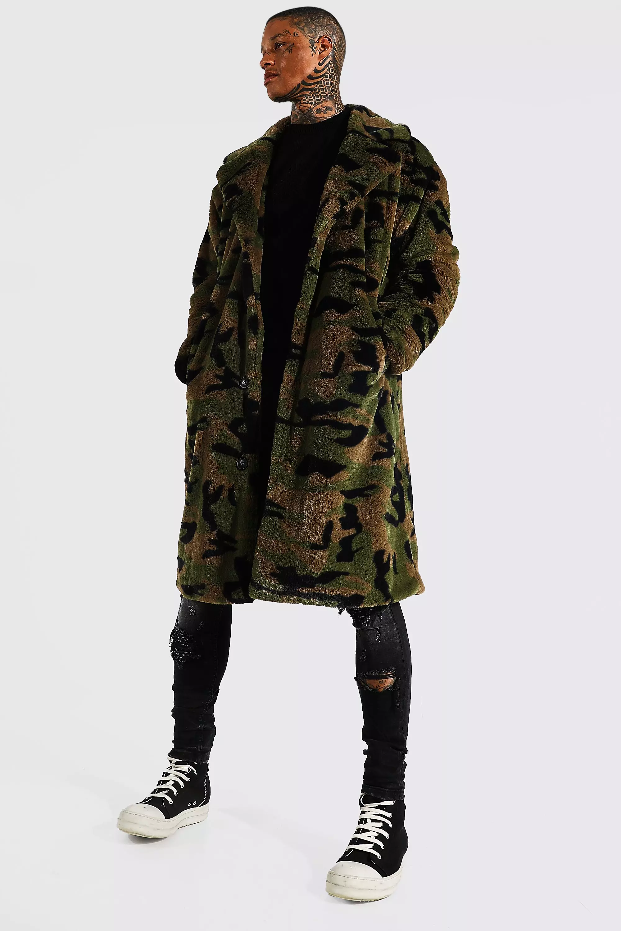 Long camo trench clearance coat