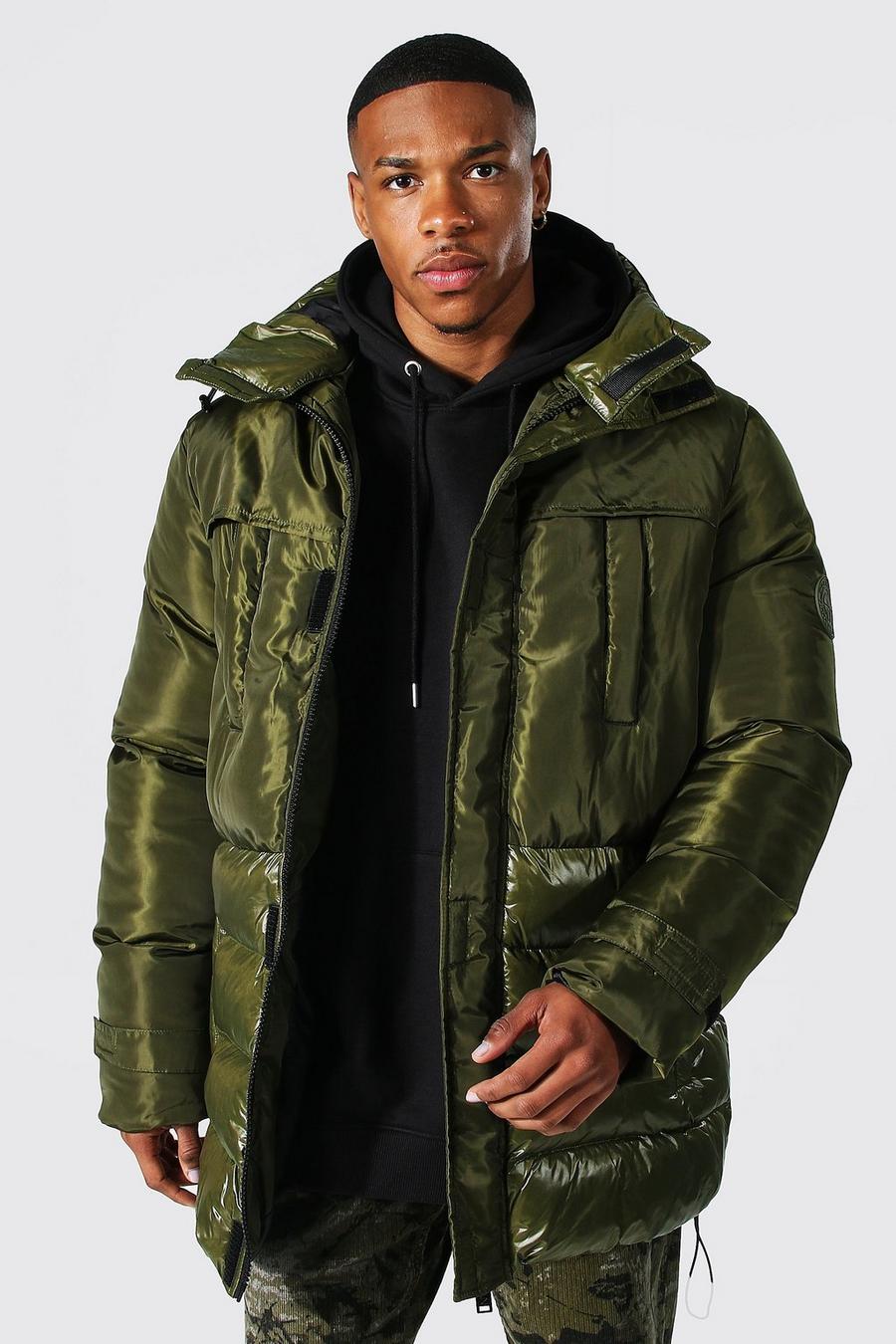 Khaki Contrast Parka With Puffer Details image number 1