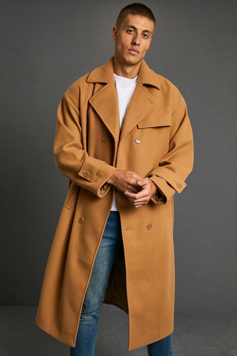 Camel Double Breasted Storm Flap Trench Overcoat image number 1