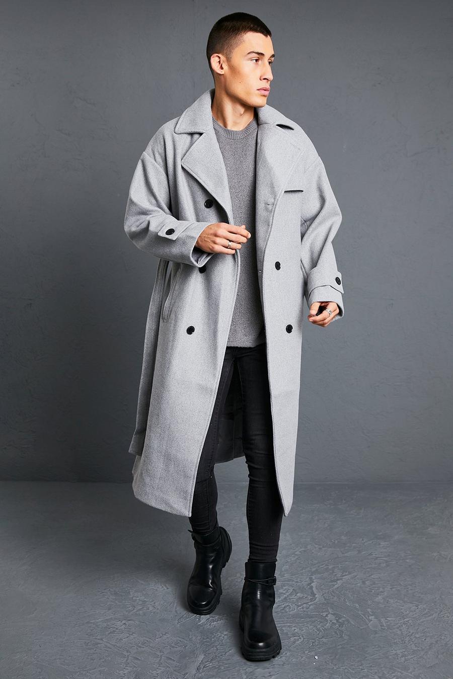 Grey Double Breasted Storm Flap Trench Overcoat image number 1