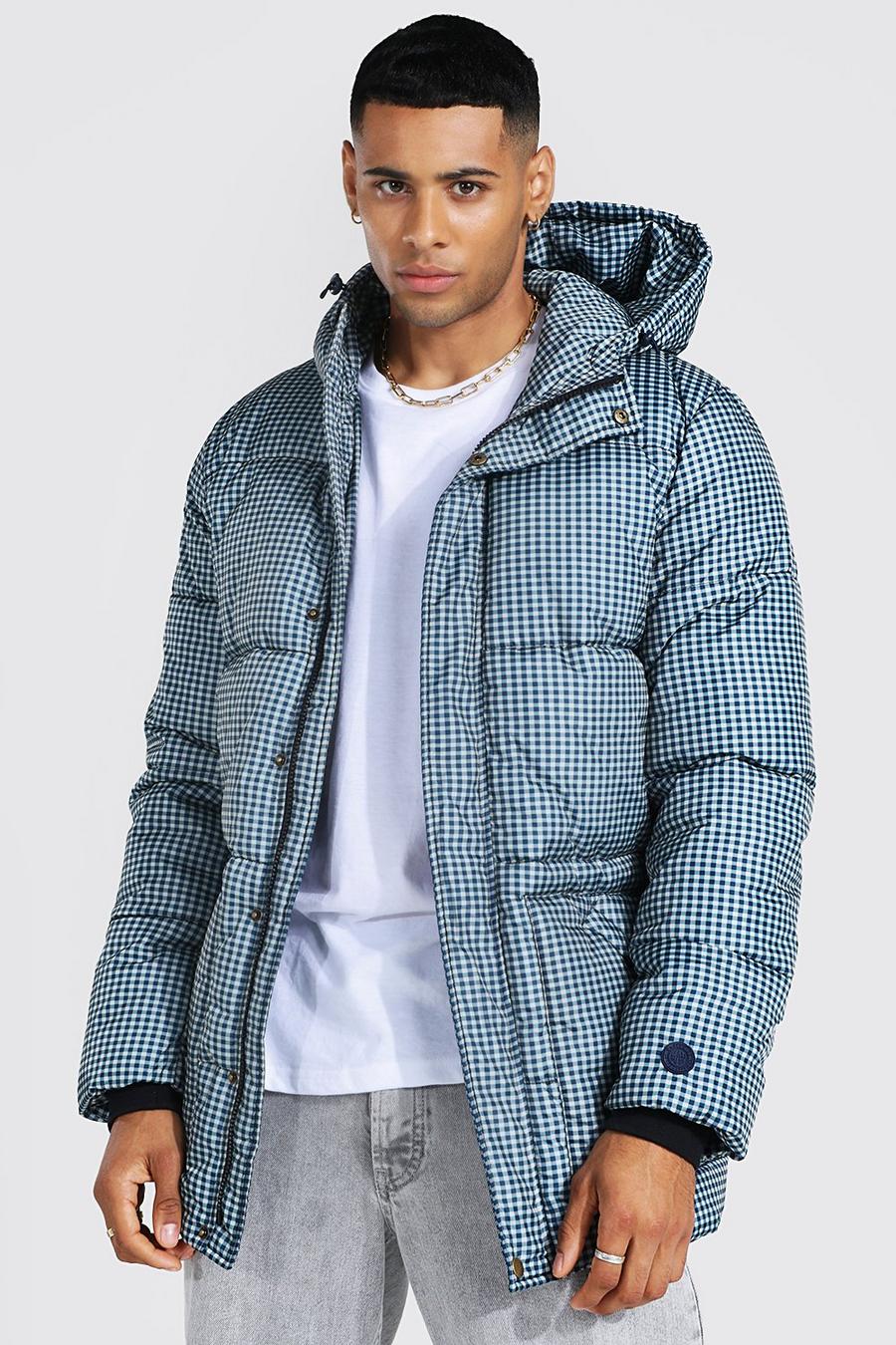 Blue azzurro Check Hooded Puffer image number 1