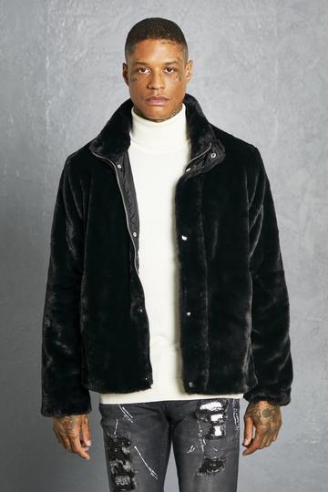 Faux Fur Funnel Neck Jacket black