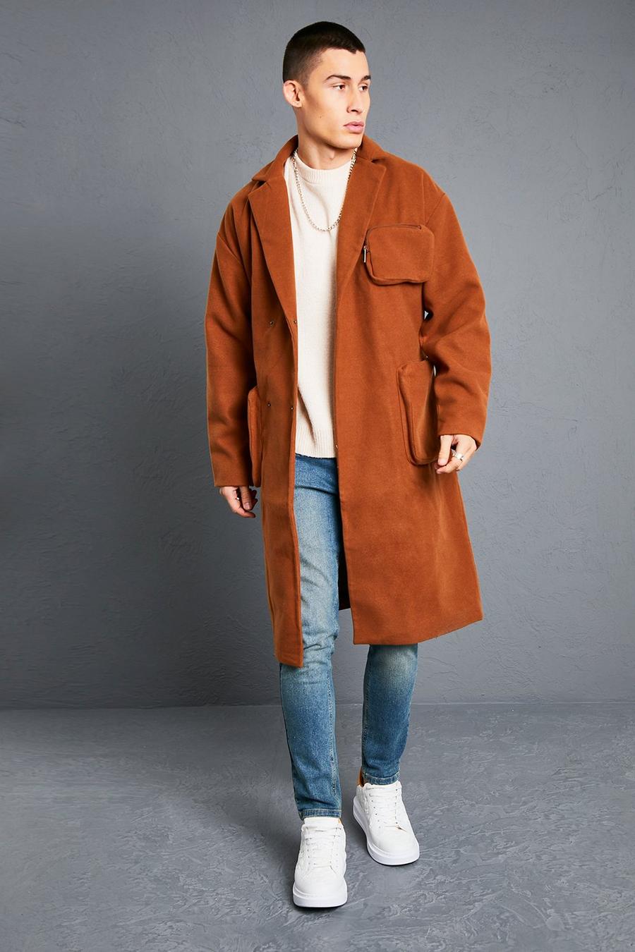 Manteau long style utilitaire avec ceinture, Rust orange