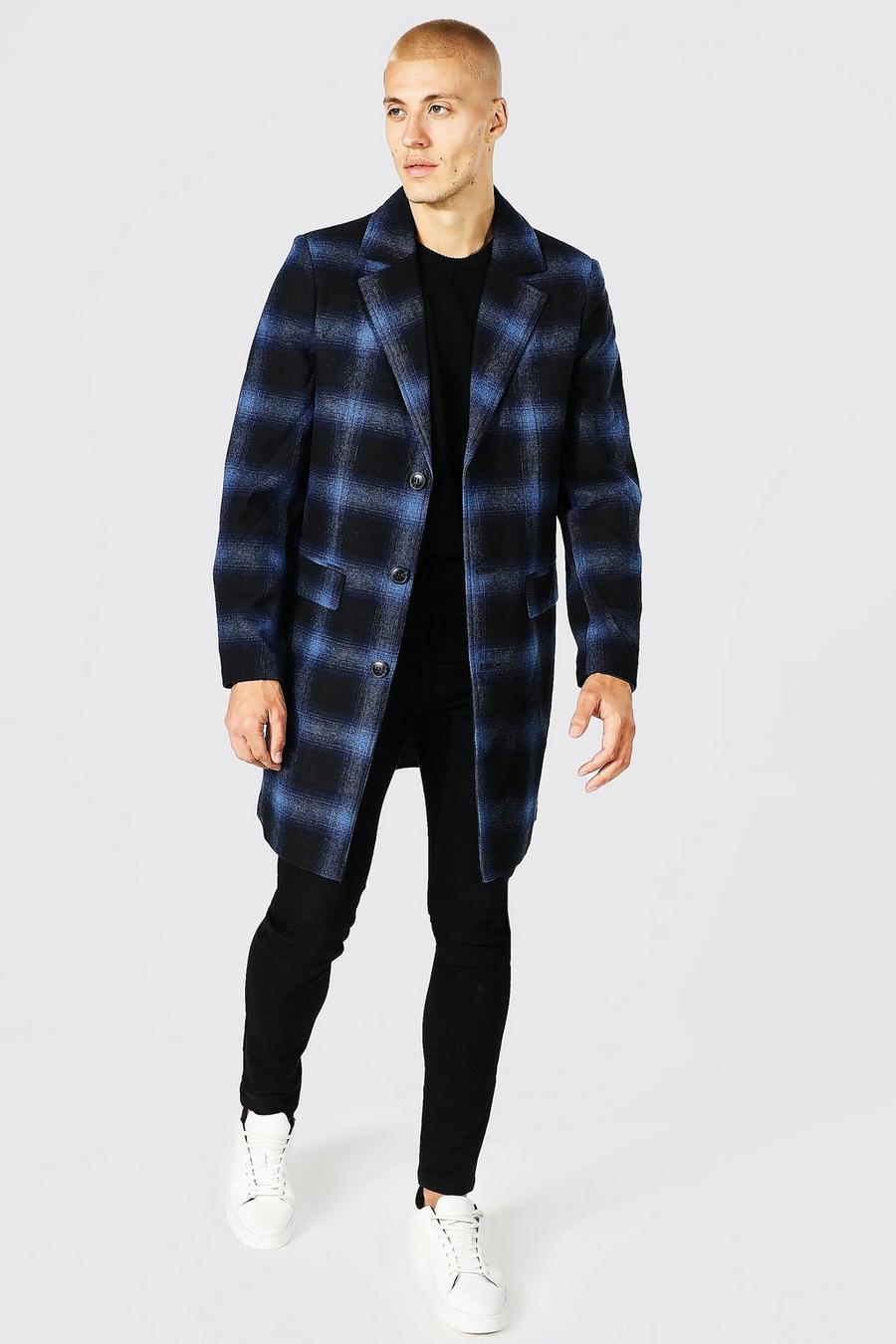 Blue Brushed Check Single Breasted Overcoat image number 1