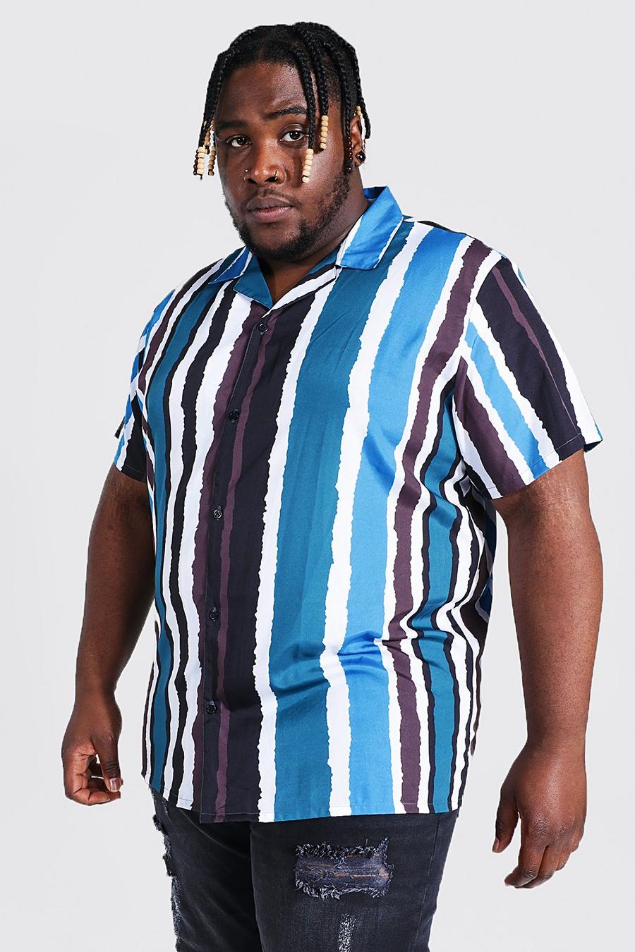 Teal Plus Size Short Sleeve Pain Stripe Shirt image number 1