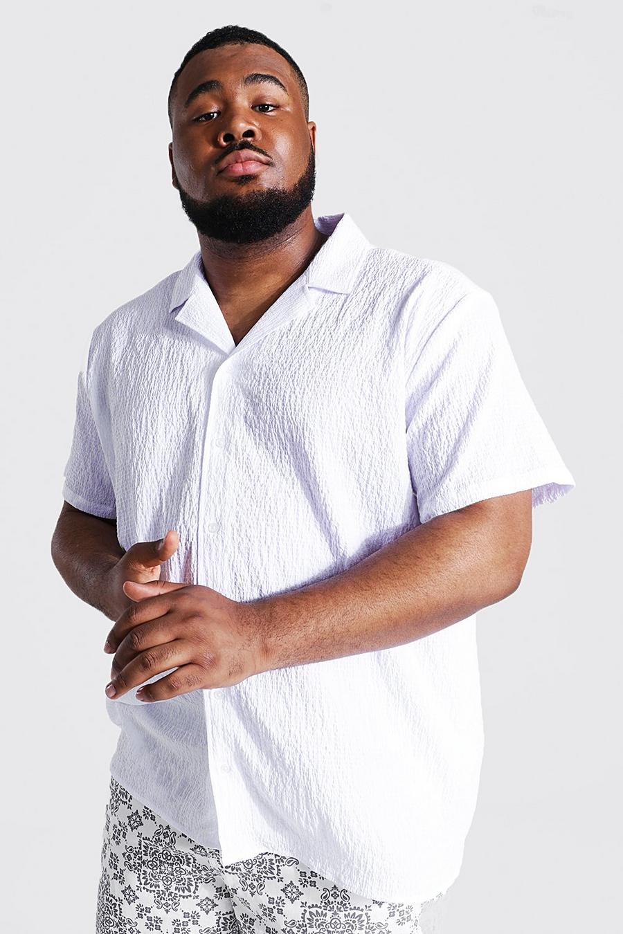 White Plus Short Sleeve Crinkle Textured Shirt image number 1