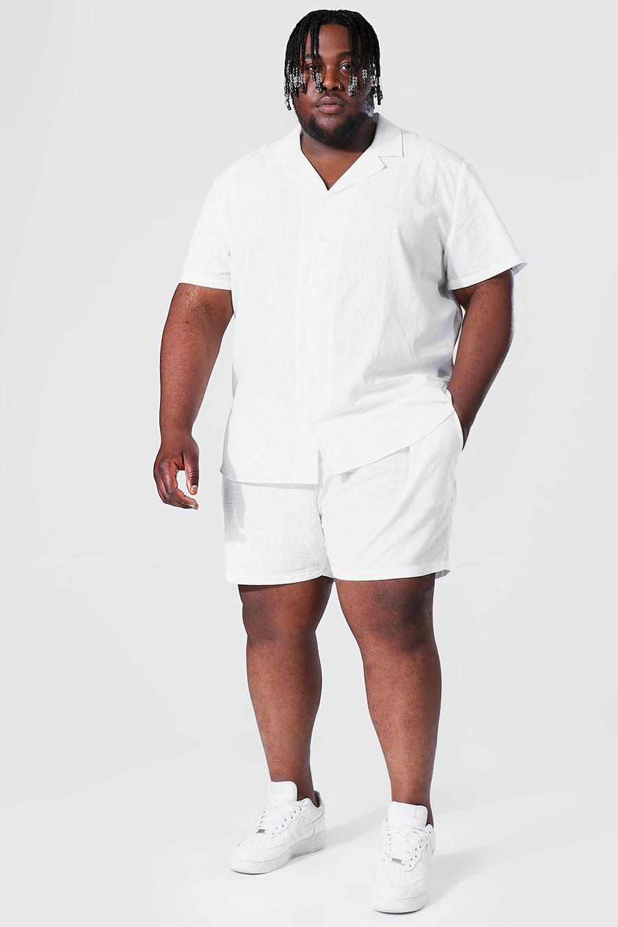 White Plus Short Sleeve Linen Shirt And Short image number 1