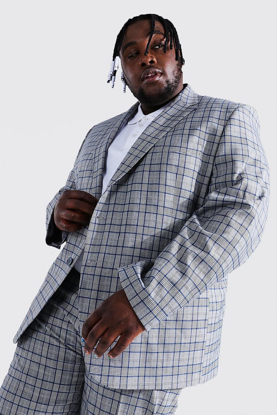 Grey Plus Size Check Single Breasted Jacket image number 1