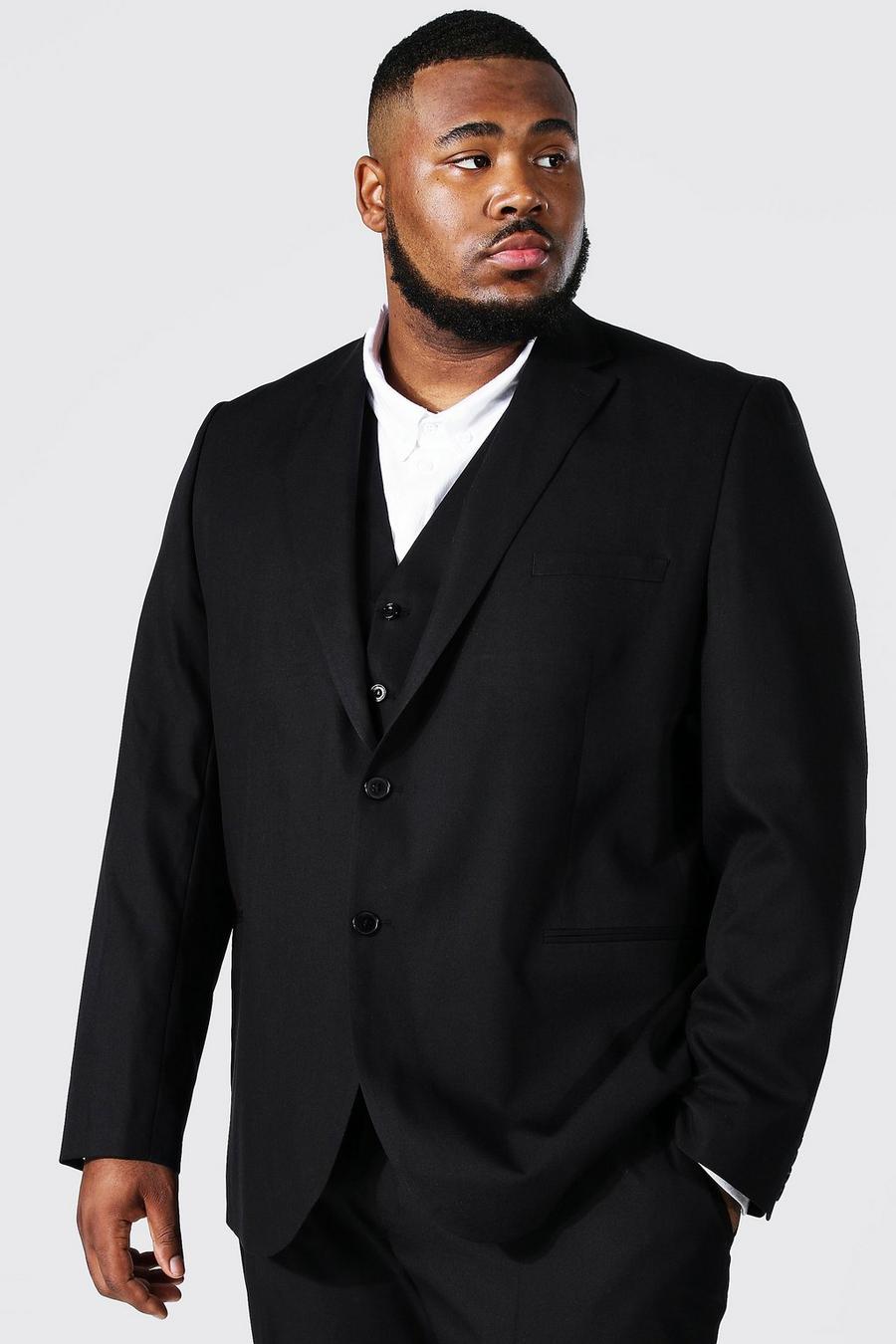 שחור black ז'קט חליפה בגזרה צרה עם רכיסה בודדת, למידות גדולות