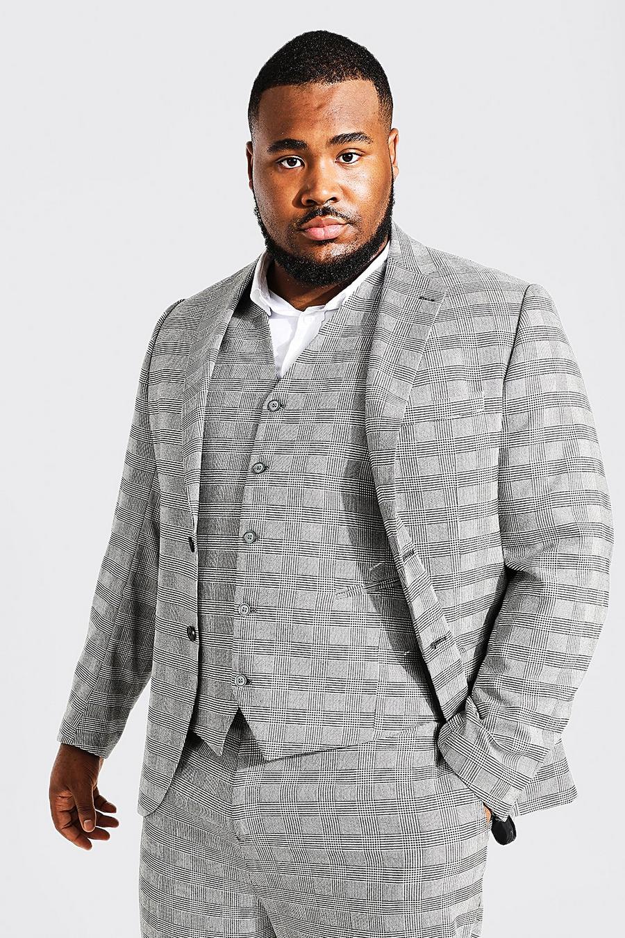 Grey Plus Size Slim Fit Check Single Breasted Suit Jacket image number 1