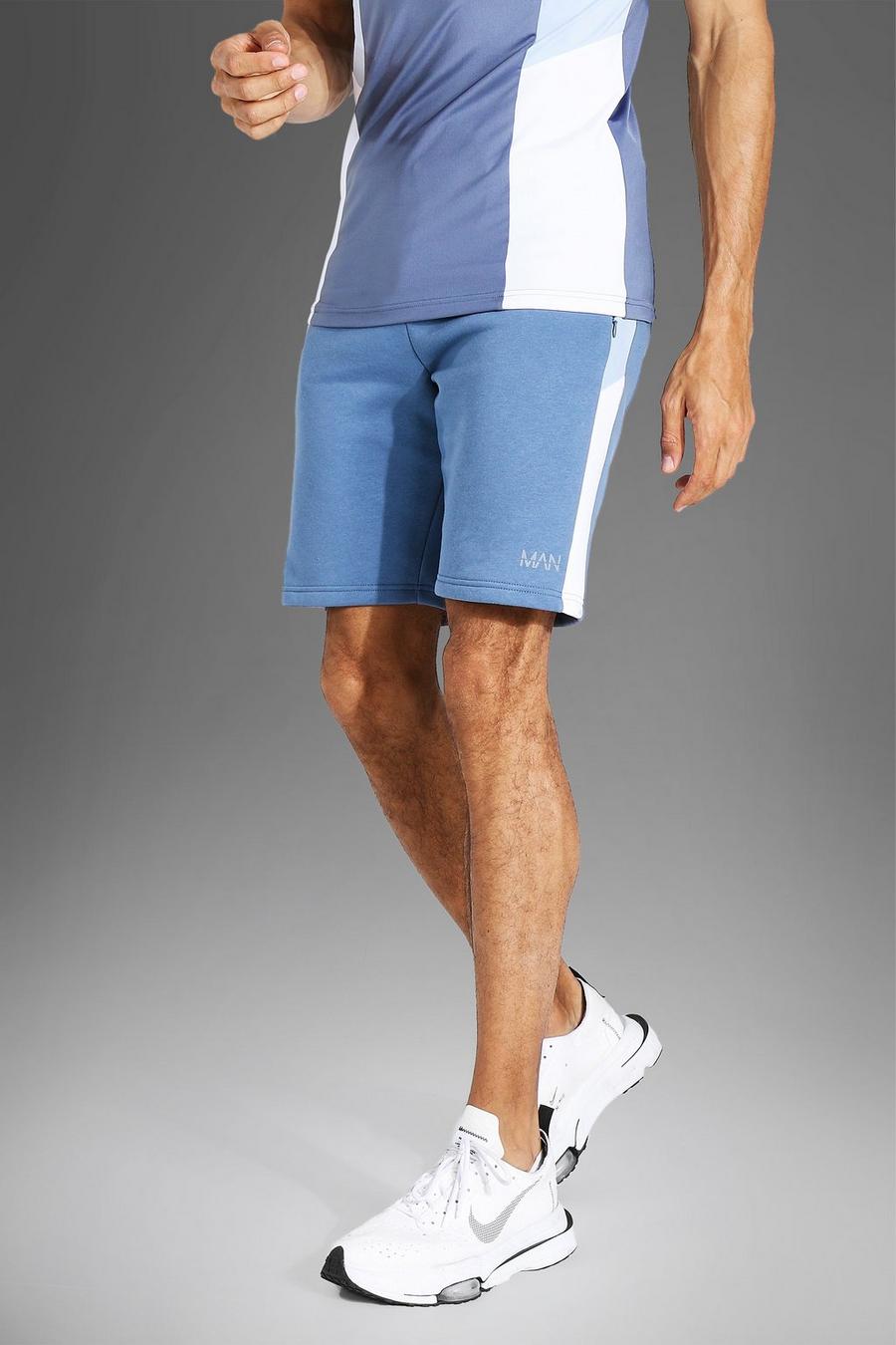Dusty blue Tall Colour Block Man Active Shorts image number 1