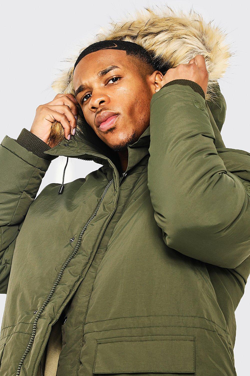 Khaki fur 2025 trim hooded parka