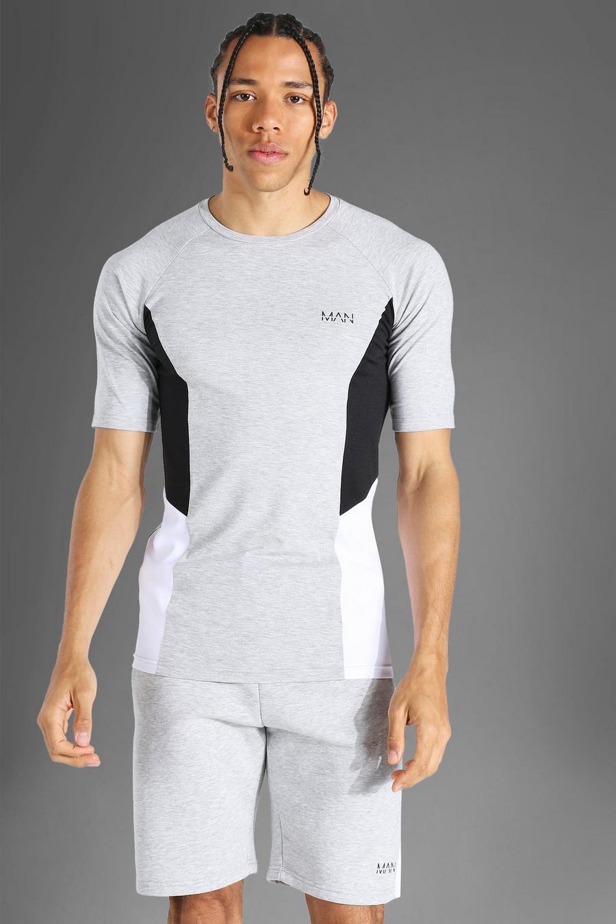 Grey marl Tall Raglan Colour Block Man Active T-Shirt image number 1