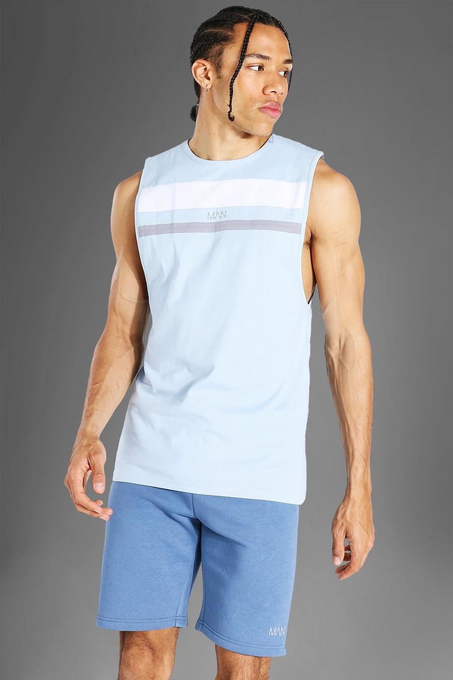 Pale blue Tall Man Active Colour Block Panel Tank Top image number 1