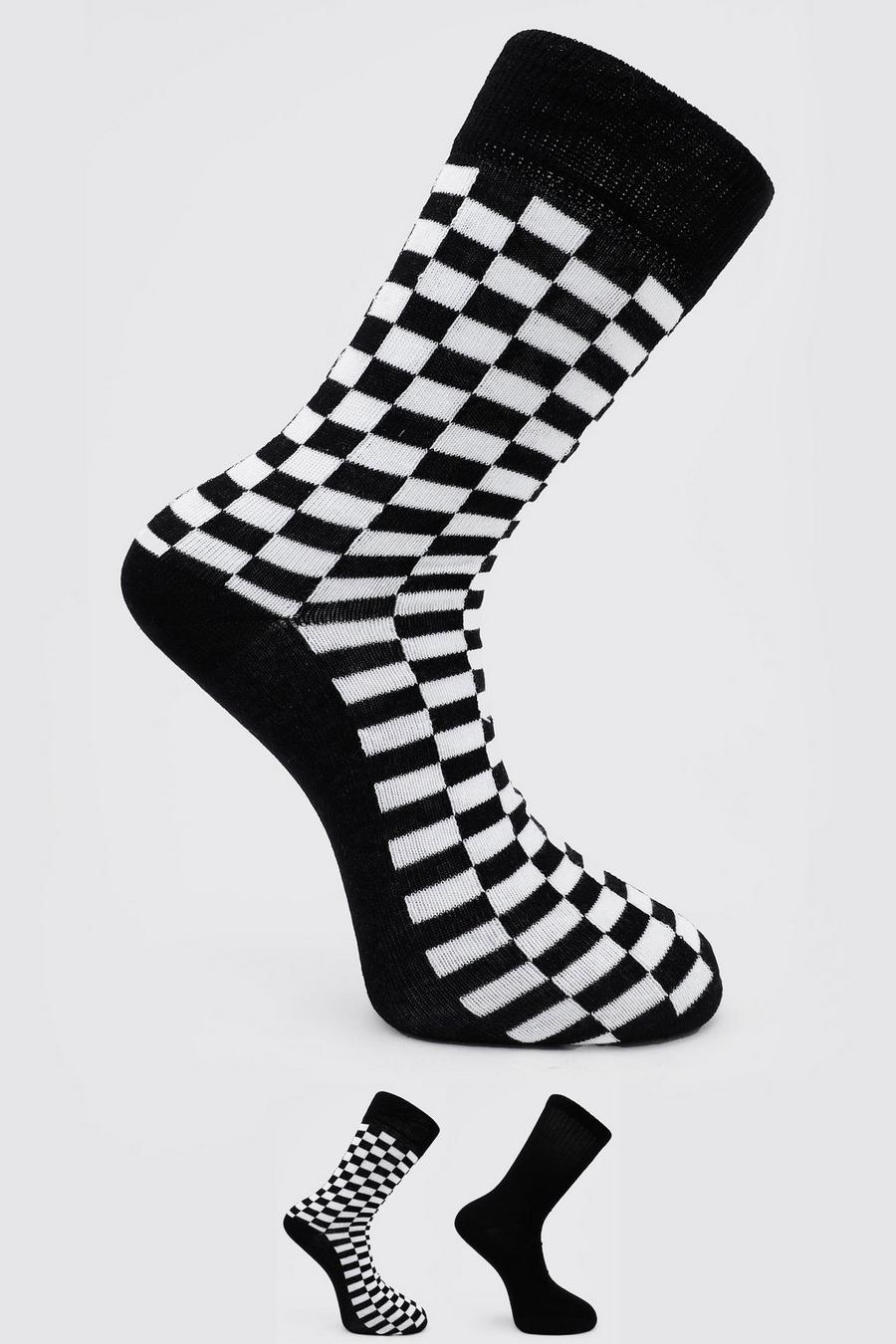 Black 2 Pack Checkboard Jacquard Socks image number 1