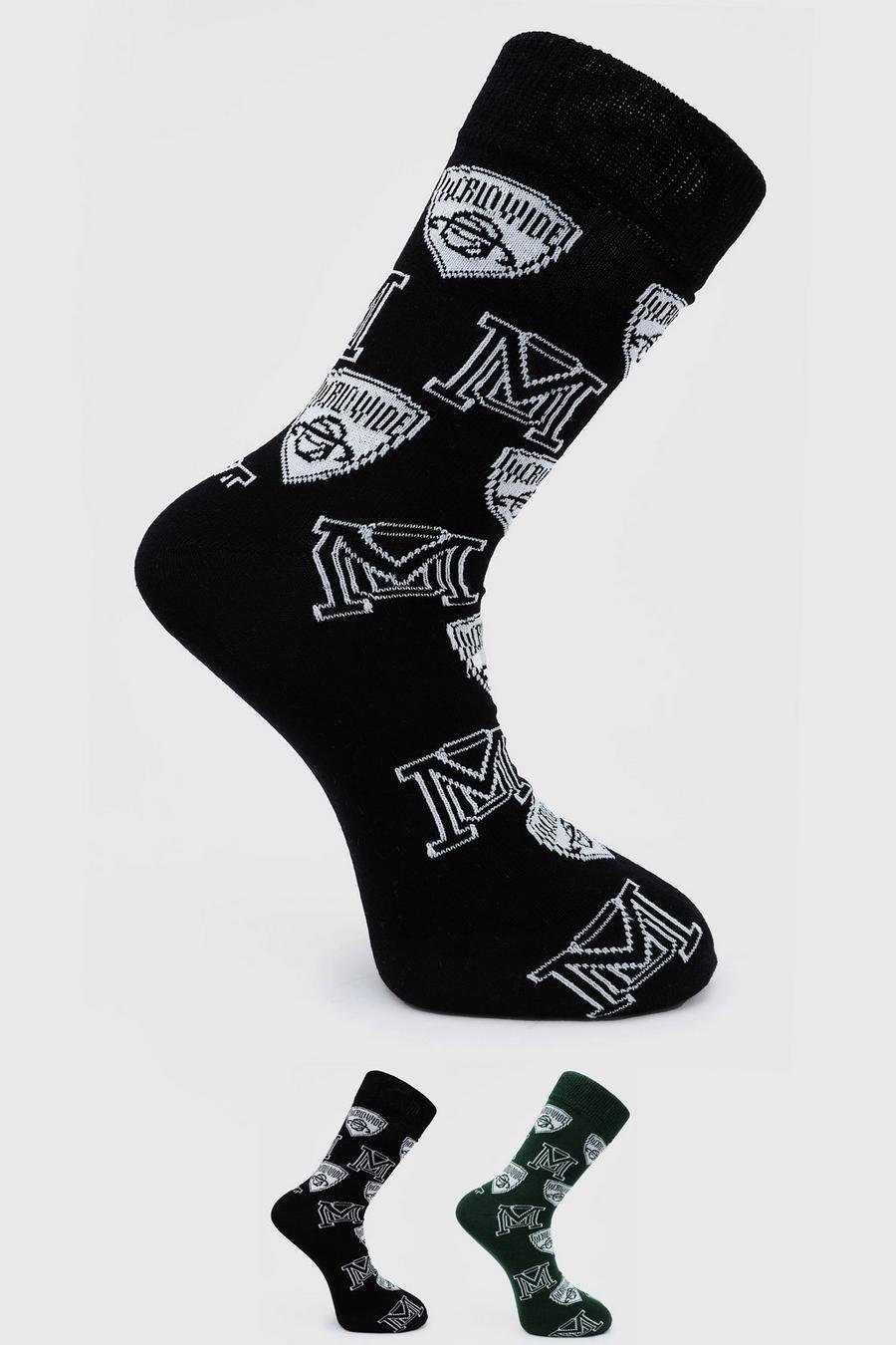 2er-Pack Jacquard-Socken im College-Stil, Mehrfarbig image number 1