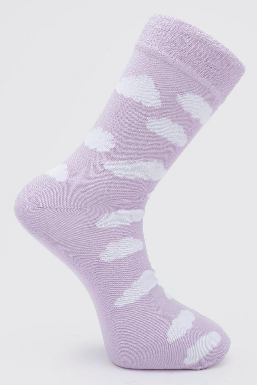Jacquard Socken mit Wolken, Purple image number 1