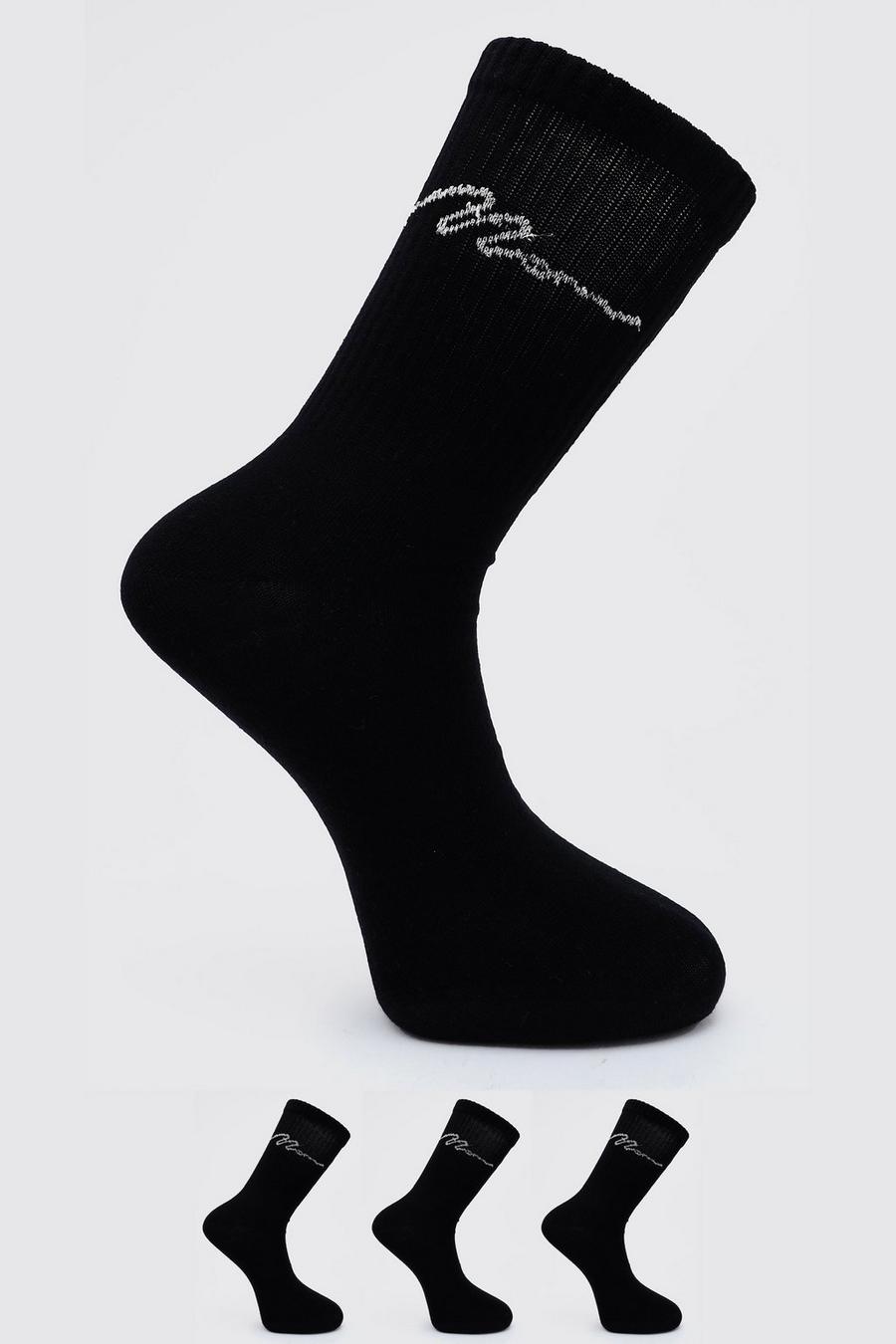 3er Pack Man Signature metallic Socken, Black image number 1