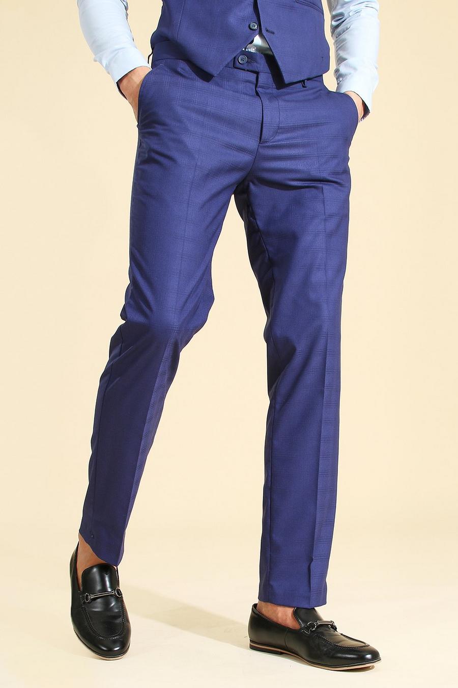 כחול azul מכנסיים לחליפה עם הדפס משבצות בגזרה צרה  image number 1