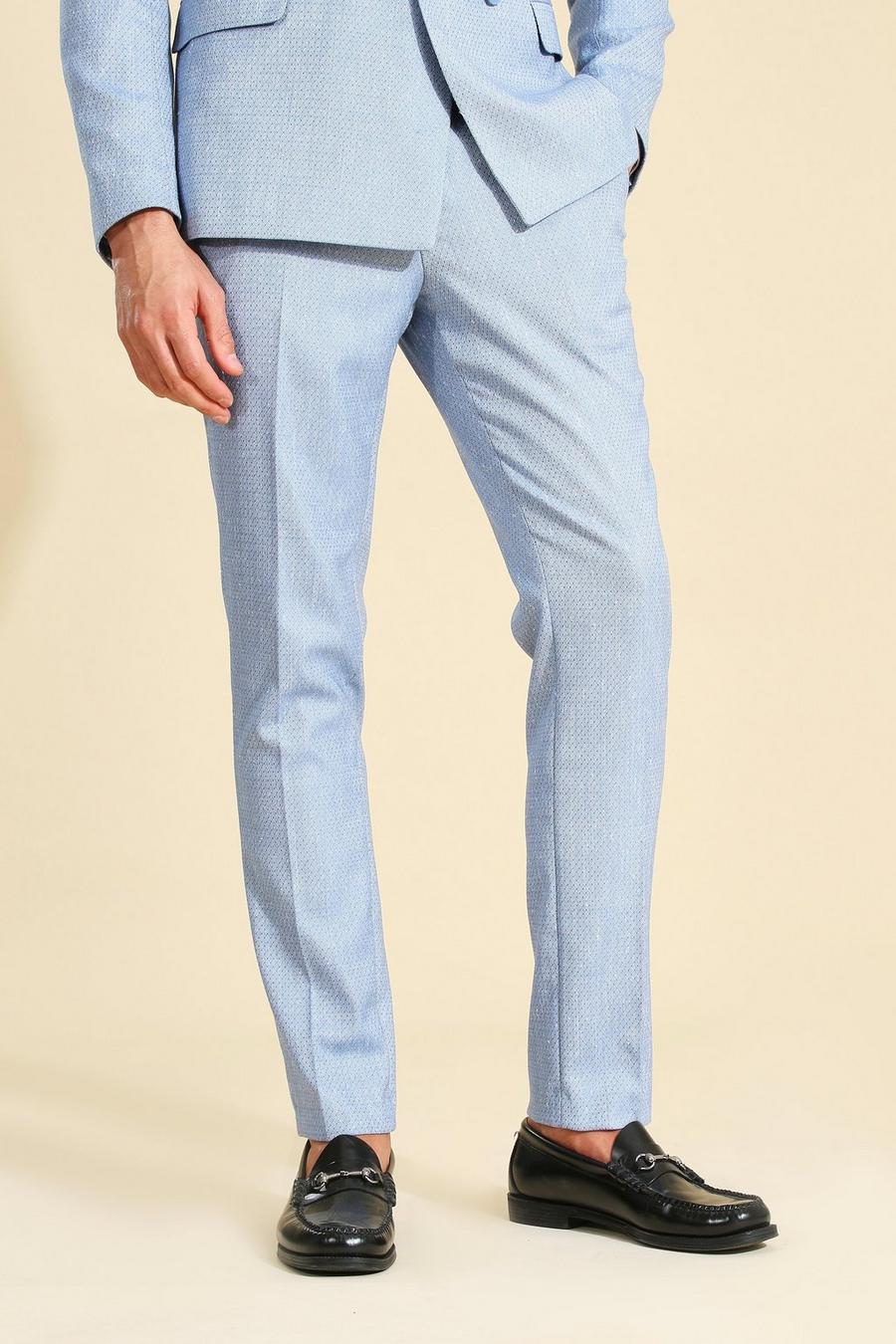 Blue Textured Skinny Suit Pants image number 1