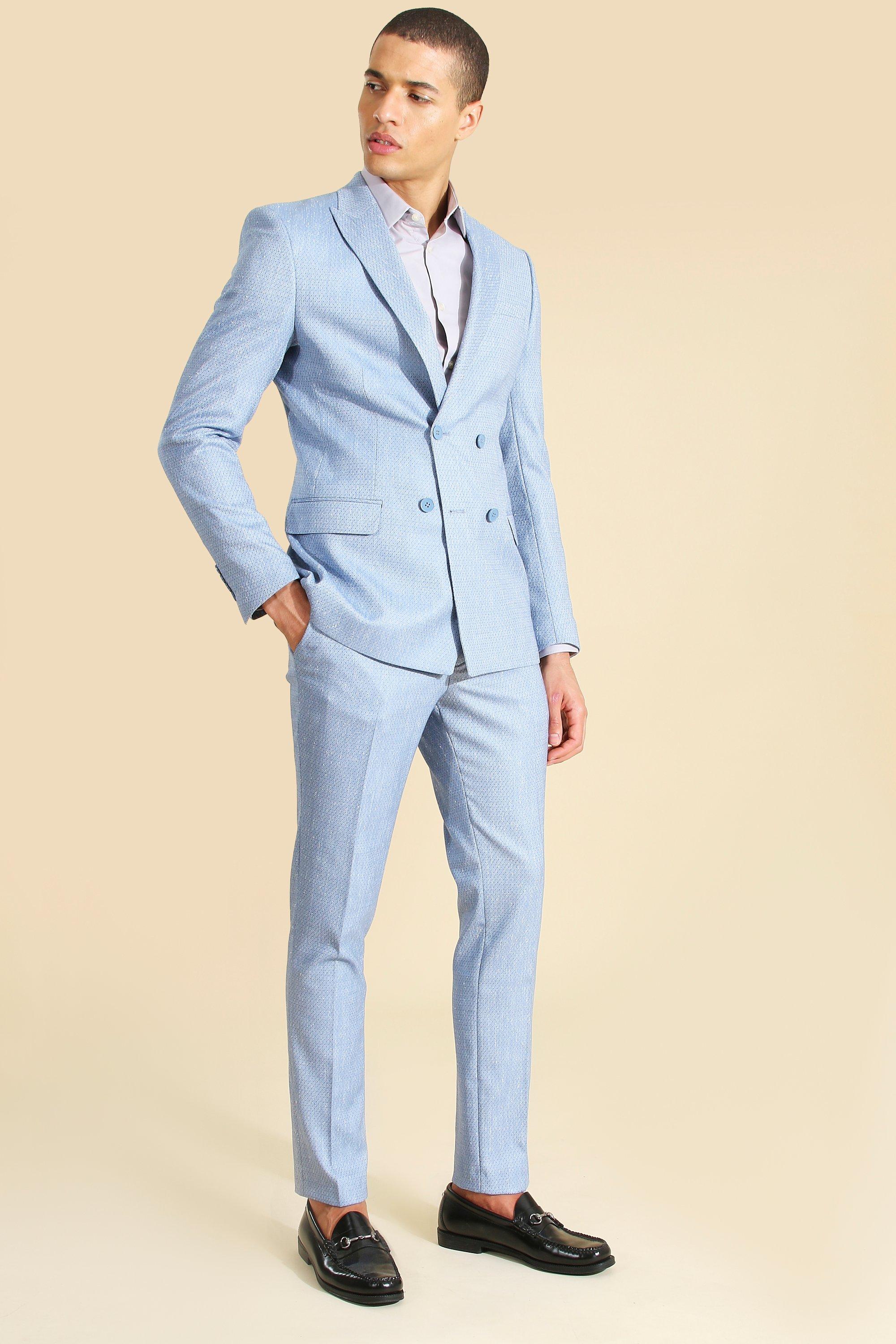 Skinny Textured Blue Suit